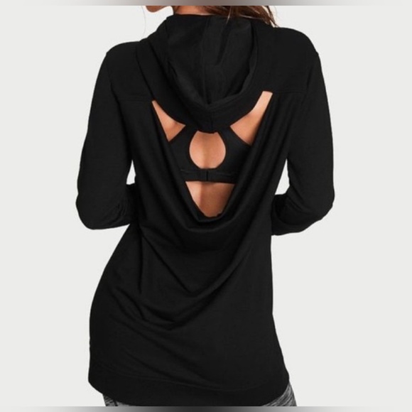 Victoria's Secret Tops - Victoria’s Secret sport black  hooded  pull Active Dress open back large